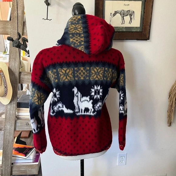 TEJIDOS ALY MARKA Vintage BoHo 100% Wool Jacket Coat Sweater Made in Ecuador 10 - Picture 2 of 6